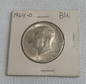 1964-D Kennedy Half Dollar 90% SILVER US Mint Coin BU in Cardboard Coin Holder - Picture 1 of 2