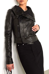 RRP $4000 NWT Rick Owens Black Classic Biker Lamb Leather Jacket IT 40 Fits S XS - Picture 1 of 23