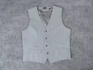 Express Vest Mens Medium Formal Business Grey Pinstripe Sleeveless Cotton Suit - Picture 1 of 10