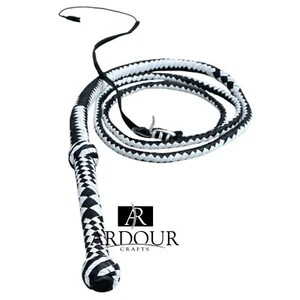 Professional 8ft Leather Bullwhip Heavyweight 12-Plait Black & White Design with - Picture 1 of 3
