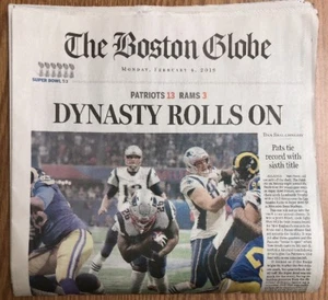 New England Patriots Super Bowl LIII "Dynasty Rolls On" Boston Globe Zeitung - Bild 1 von 4