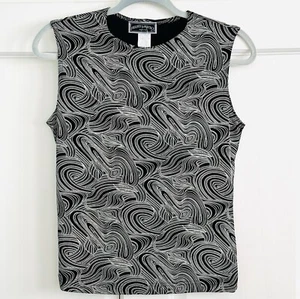 NWT Vintage FRAZIER LAWRENCE Stretch Black-White Sleeveless Women's Top size PM - Picture 1 of 4