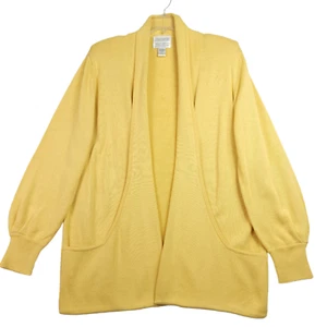 Vintage Nebenwirkungen Damen Cardigan Größe S gelb offen vorne Stricktaschen 80er - Bild 1 von 10