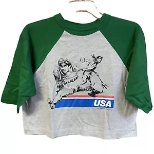 Maglietta vintage anni '80 50 Olimpiadi estive USA grigia verde crop top NOS donna XL - Foto 1 di 4