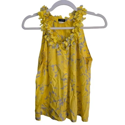 Top sin mangas J.Crew 100 % seda amarillo gris escote con volantes talla M Foto 1 de 4