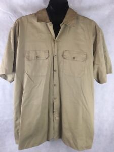 Dickies Size 2XL Work Shirt Mens Button Front Light Brown Short Sleeve