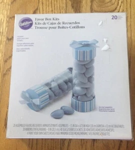 Cylinders Favor Box Kit from Wilton Baby Blue Stripe with Ribbon 20 count - Picture 1 of 8