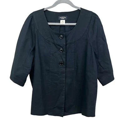 Canyon River Blues 女式亚麻混纺上衣短袖黑色 L 码 — 第 1/4 张图片