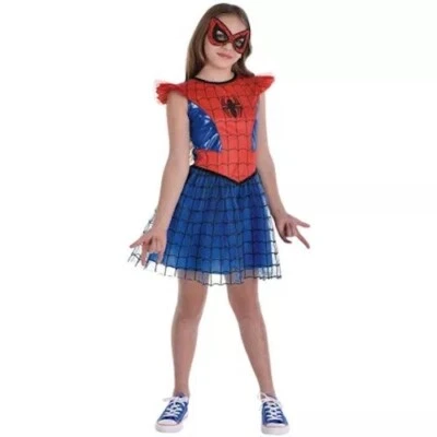 Disfraz de Halloween para niña araña con máscara rojo y azul superhéroe disfraz grande Foto 1 de 4