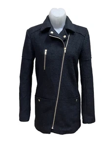 H&M Women's Size Small 4-6 Black Wool Blend  Peacoat Gold Zipper Winter Coat - Picture 1 of 6