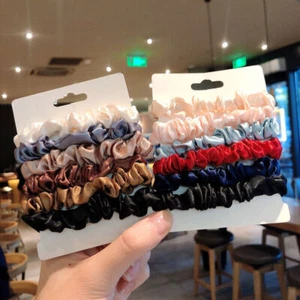 6Pcs Elastic Hair Bands Satin Silk Solid Color Scrunchie Hair Ties Ponytail Rope - Picture 1 of 11