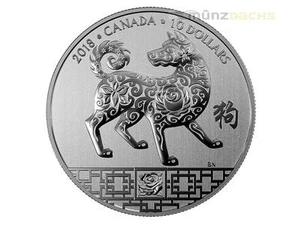 $10 Dólares Año Lunar del Perro Perro Canadá 1/2 oz Plata 2018 - Imagen 1 de 2