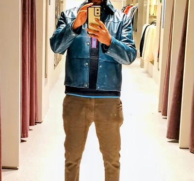 Zara Men's Cropped faux leather overshirt Jacket Coat Light Blue Medium Sexy Fit - Image 1 of 4