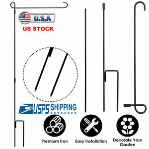 Flag Pole Holder Stand Garden Outdoor Metal Wrought Iron Stake For 12"x18" Flag - Picture 1 of 9