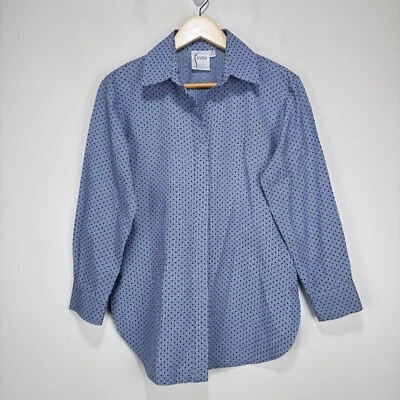 Camisa Blusa Finley Botones Ocultos Mujer XS Azul Negro Punto Flocado Mezcla Algodón Foto 1 de 4