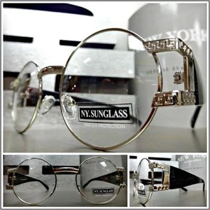 Mens CLASSIC VINTAGE RETRO Style Clear Lens EYE GLASSES Round Silver Black Frame - Picture 1 of 8