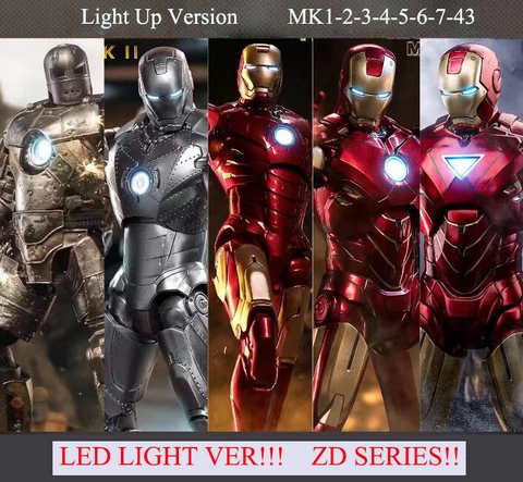 ZD LED Light Up Iron Man MK1 MK2 MK5 Mk4 Action Figure Collection New In Box Cover