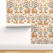 Wallpaper Roll Winter Woodland Forest Deer Buck Rabbit Floral 24in x 27ft