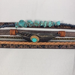 Azora Turquoise Stone Leather Wrap Bracelet Feather Bracelets Bohemian Woven Box - Picture 1 of 8