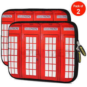 2X AMZER 10.5 Inch Neoprene Designer Sleeve Cover for Tablets - Red Phone Boxes