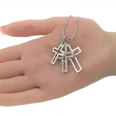 Collar Colgante Triple Cruz Cristal Oro Blanco Foto 1 de 4
