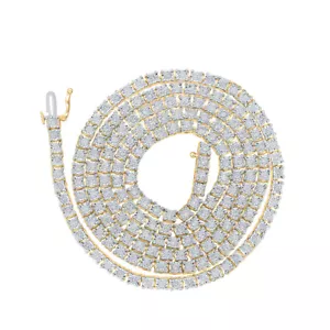 10kt Yellow Gold Mens Round Diamond 24" Tennis Chain Necklace 3-3/4 Cttw - Picture 1 of 1