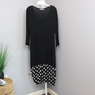 Alembika Dress Size 4 Black Polka Dot Hem Tunic Israel Stretch Midi - Image 1 of 4