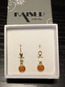 ❤️ Ohrringe echt Gold 333 Koralle rot Ohrhänger Ohrstecker Stein NEU mit Beleg - Bild 1 von 3