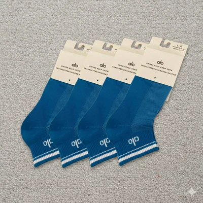 Nuevo 4 pares de calcetines ALO Yoga Throwback medio Crew azules talla L unisex nuevos con etiquetas Foto 1 de 4
