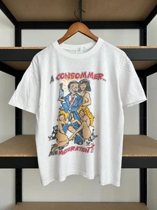 Vintage 90s Man and Sexy Girl Alcohol Wine Funny Humor White T-shirt Sz L - Picture 1 of 18