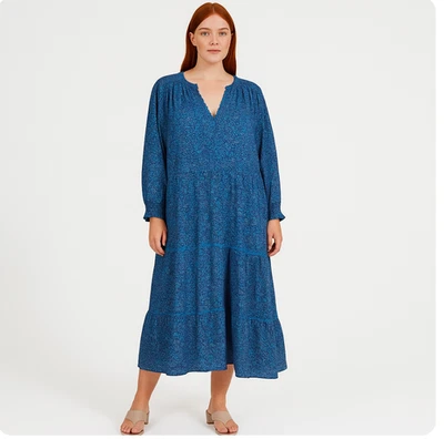 Pink City Prints size XXL long sleeve Cotton Marbella Dress blue floral NWT - Image 1 of 4