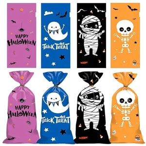 50PCS Multicolor Halloween Gift Bag with Ties Candy Cookies Bag Halloween - Picture 1 of 11