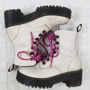 Dr. Martens Damengröße 7 Leona Plateau Kampfstiefel Greige Beige Leder Grunge - Bild 1 von 12