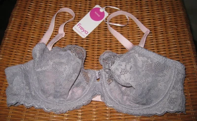 Sujetador Freya 5452 Offbeat para mujer gris encaje rosa sin forro con aros 32D nuevo con etiquetas Foto 1 de 4