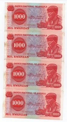 ANGOLA 4 X 1000 KWANZAS 1976 PICK 113 RUNNING NUMBERS LOOK SCANS - Image 1 of 2