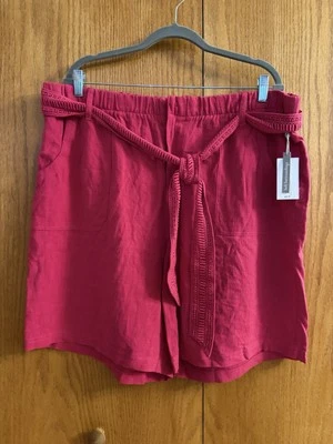 Pantalones Cortos Soft Surroundings ROSA Wm 1X Plus 18W 20W Lino tiro alto elástico crucero Foto 1 de 4