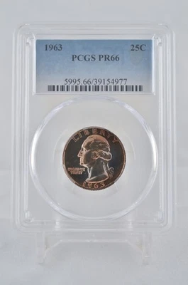 PR66 1963 PCGS GRADED SILVER WASHINGTON QUARTER UNC. PROOF  NATURALLY TONED COIN - Image 1 of 4