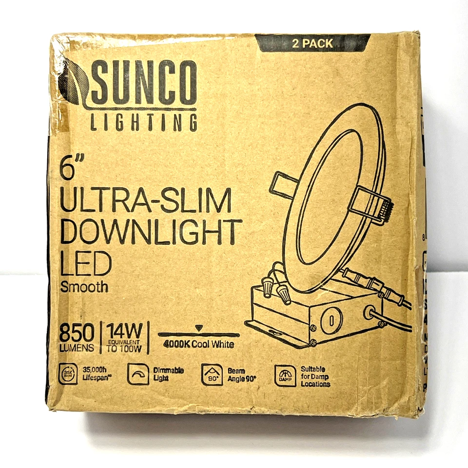 Sunco Lighting 6 Inch Slim LED Downlight with Junction Box 14W 100W 850 LM