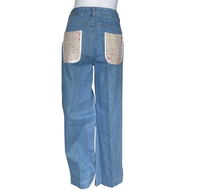 Pantalones de mezclilla Forenza con parche de algodón cintura alta pierna ancha talla 12 boho hippie Foto 1 de 4