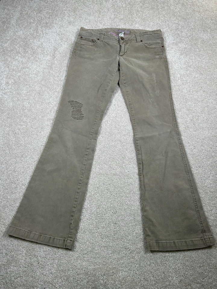 Pantalones acampanados ajustados elásticos American Eagle vintage para mujer 6 beige pana Foto 1 de 4