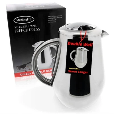Cafetera prensa francesa grande de acero inoxidable de 1L | Doble pared con filtros Foto 1 de 4