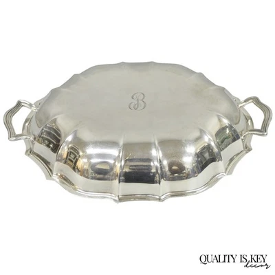 Prato de servir vintage International Silver Co Chippendale coberto com monograma "B" - Imagem 1 de 4
