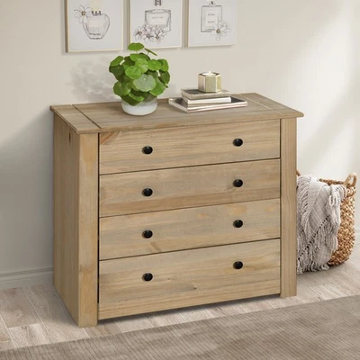 Panama 4 Drawer Chest of Drawers Solid Pine Wood Waxed Oak Finish - Image 1 of 4