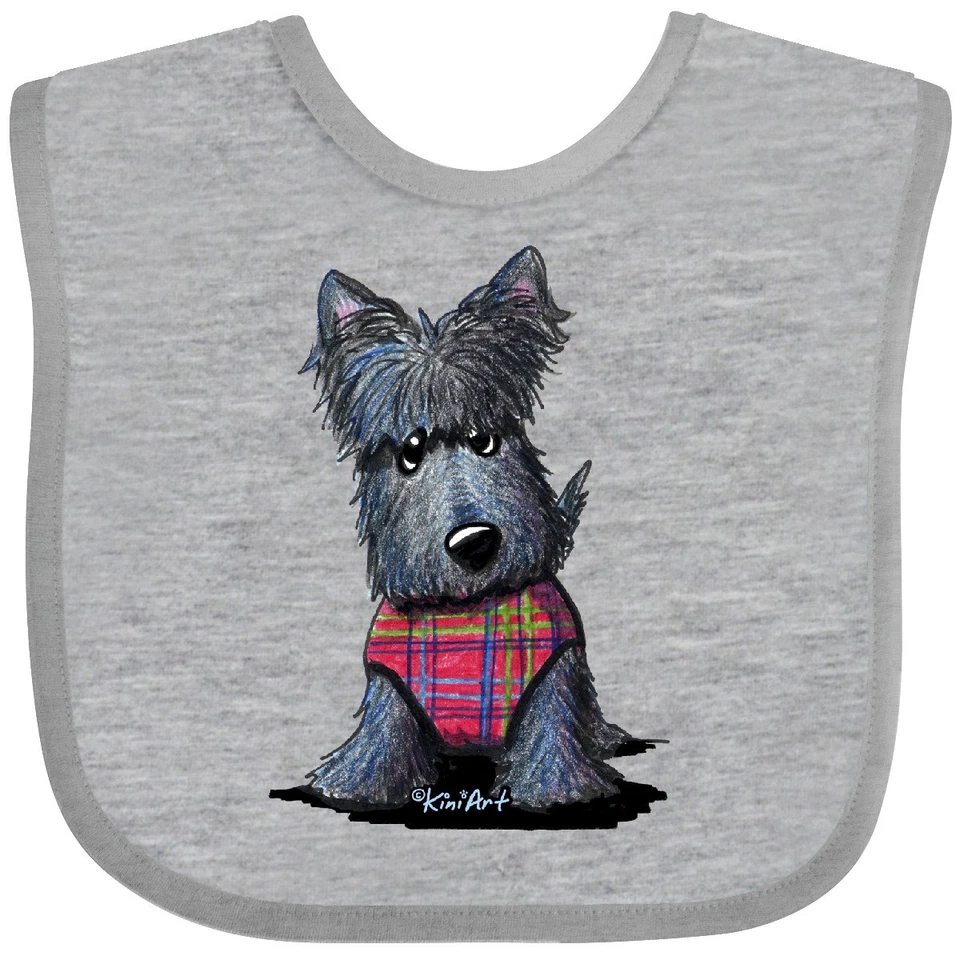 Inktastic Scottie Dog In Plaid Baby Bib - KiniArt Scotty Scottish Terrier Breed - Image 1 of 1