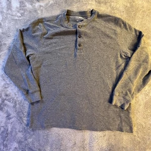 L.L.Bean Henley Shirt Mens Large Gray Waffle Knit Thermal Long Sleeve Pullover - Picture 1 of 10