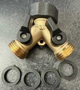 New  Brass 2-Way "Y" Shut-Off Hose Connector - Picture 1 of 2