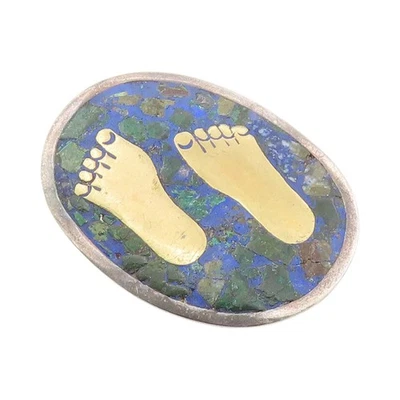 Broche vintage de plata de ley 925 con incrustaciones de malaquita MÉXICO BP12014 Foto 1 de 4