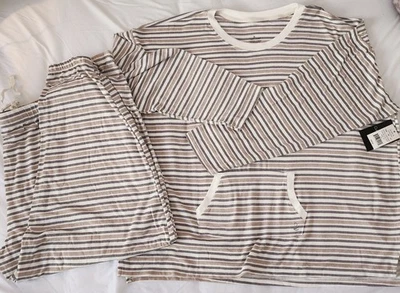 NEW Cuddl Duds Cuddle Cream Tan Gray Striped Long Sleeve Stretch Pajamas 3X  - Image 1 of 4