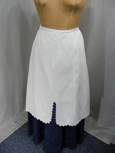 VICTORIAN SKIRT WHITE FAILLE OVERSKIRT COTTON SKIRT COVER VINTAGE CLOTHING M - Picture 1 of 11