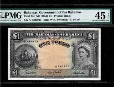 BAHAMAS 1 POUND 1953 P-15c PMG 45 EPQ - Image 1 of 2